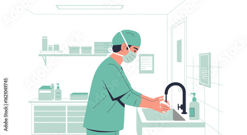 Surgeon Washing Hands For Protection Against Infections In The Operating Room