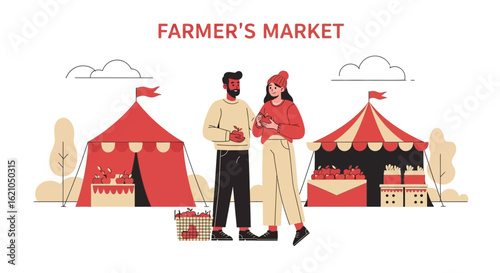 Visiting Farmer's Market Enjoying Local Produce Selection And Seasonal Shopping