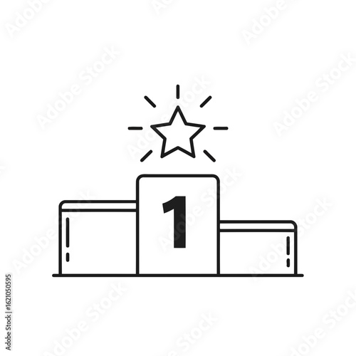 Vector icon of winners podium with a star on top, symbolizing first place and success, isolated on white background