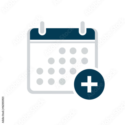 Vector icon of calendar icon with a plus sign, representing adding an event or appointment, isolated on white background