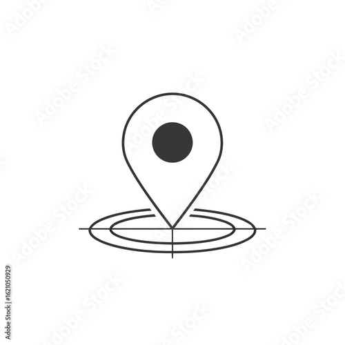 Vector icon of location pin marker on a map, representing navigation and finding a destination, isolated on white background