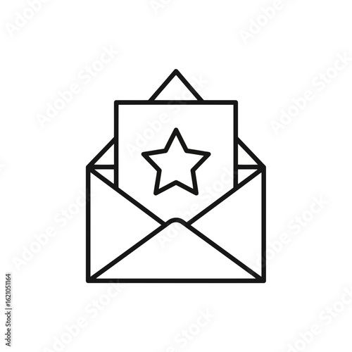 Vector icon of open envelope icon with a star symbol on a paper inside, isolated on white background