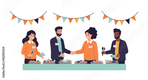 Welcoming Business Party Featuring Collaboration and Diverse Culinary Options