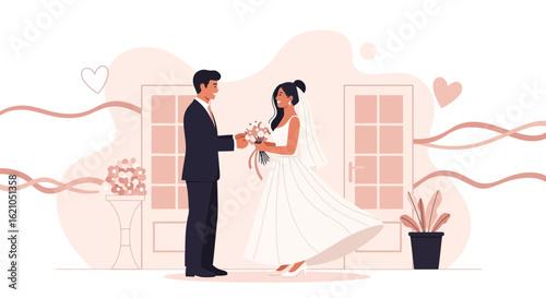 Wedding Day Blissful Couple Embracing Each Other In Minimalist Setting
