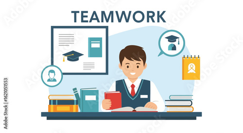 Teamwork And Education Boy Studying Together With Academic Concept Background