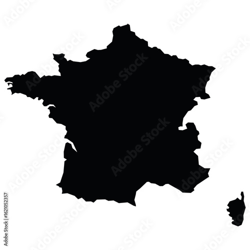 France Sillouette Map Vector Isloated On White Background