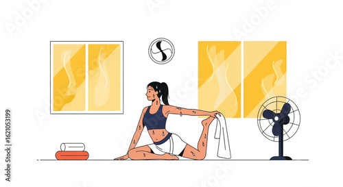 Woman Doing Fitness In Summer Exercising At Home To Beat The Heat