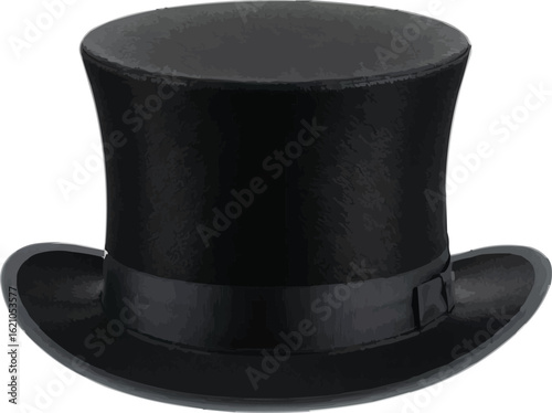 Vector art of a black top hat with a ribbon isolated on white background