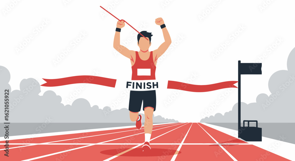 Obraz premium Illustration of a marathon runner crossing the finish line celebrating victory achievement and success in sports competition
