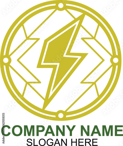 Modern Abstract Geometric Lightning Bolt Energy Symbol Circle Logo Design