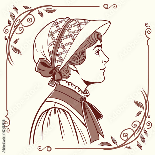 Elegant 19th century victorian woman in lace dress detailed historical portrait illustration