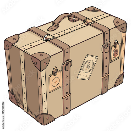 Vintage leather travel suitcase illustration with a classic old fashioned design perfect for travel themed projects and vintage aesthetics