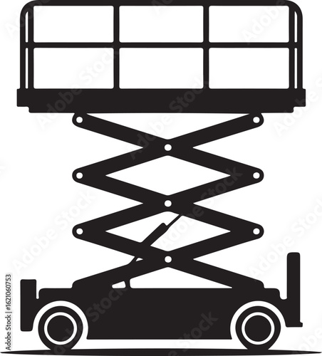 Black silhouette icon of a mobile scissor lift with an extended elevating work platform