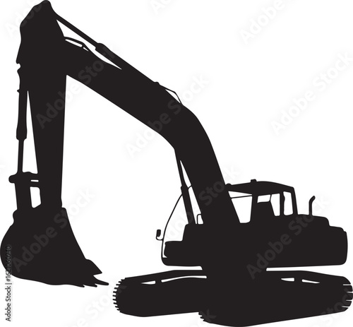 Bold black silhouette of a heavyduty crawler excavator with its digging arm extended