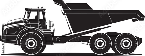 Heavyduty articulated dump truck vector illustration side profile with raised dumper bed and rugged tires