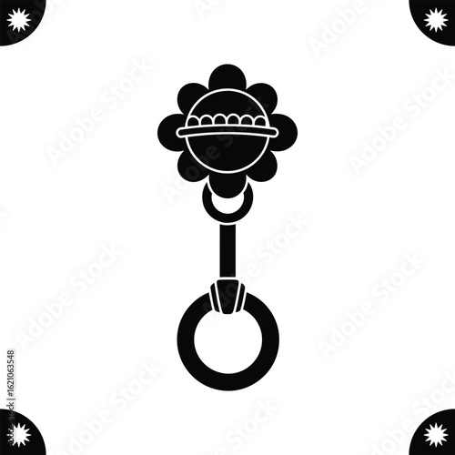 Black silhouette of a baby rattle isolated on white background