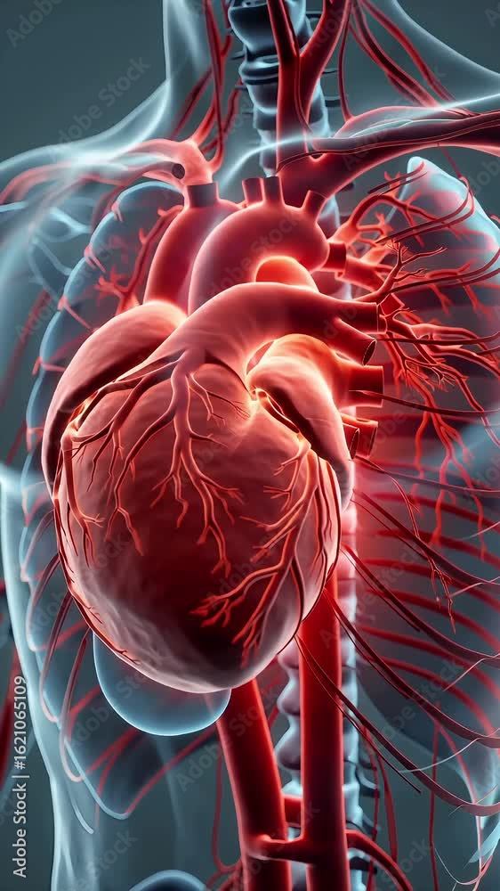 X-Ray 3D of Human Heart inside Body Medical Science Organ Anatomy ECG ...