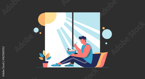 Person Enjoying Healthy Breakfast In A Sunny Room Relaxing At Home