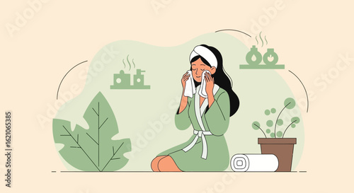 Morning Routine Skincare For Woman Taking Care Of Her Face At Home