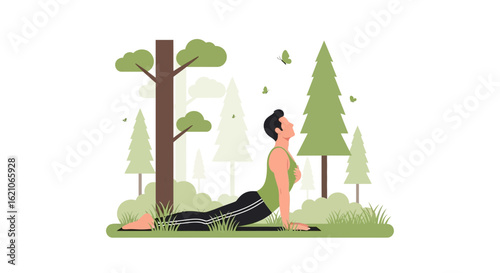 Morning Yoga Session In A Forest With Greenery And Peaceful Environment
