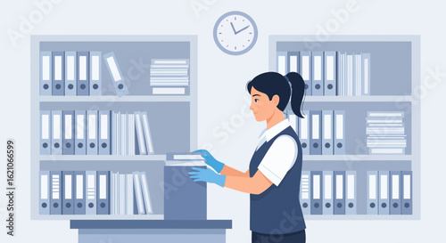 Professional Archivist Organizing Important Files At The Office Storage Room