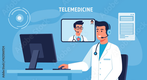 Professional Doctor Offers Telemedicine Consultation Through Virtual Communication