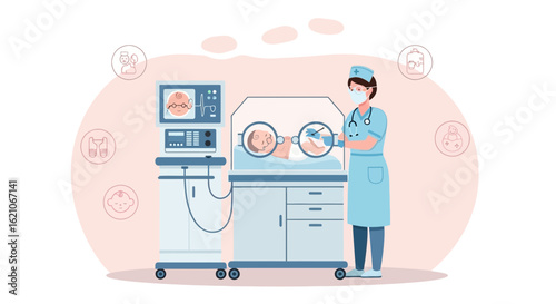 Neonatal Intensive Care Unit Attentive Nurse Provides Essential Care For Newborn