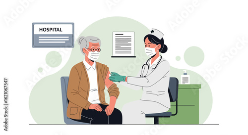 Senior Woman Receiving Vaccination In Hospital For Protection Against Virus