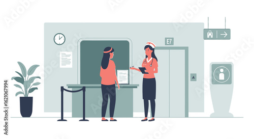 Nurse Consultation With Patient In Hospital Waiting Hall Illustration