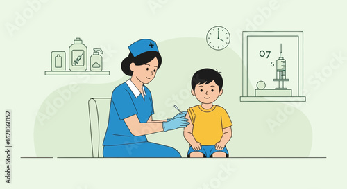 Nurse Gives A Vaccine To A Child, Health Concept And Immunization Program