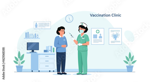 Nurse Prepares Injection For Patient In Vaccination Clinic Concept Art Style