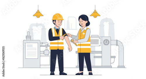 Occupational Health Nurse Providing First Aid To Factory Worker Injury