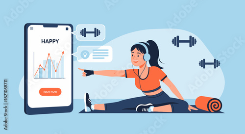 Online Workout App Illustration With Woman Stretching During Live Exercise Session