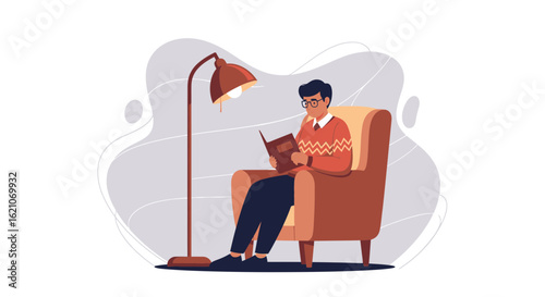 Relaxing Evening With Good Novel And Floor Lamp Under Cozy Atmosphere