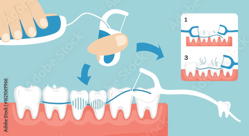 Oral Hygiene Instruction Of Flossing With The Help Of A Floss Pick Dental Tool