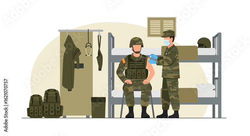 Soldier Receives Covid Vaccine From Military Medic In Barracks For Safety