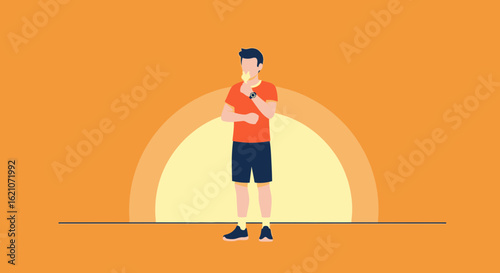 Pensive Man in Sportswear Contemplating New Horizons Under a Gradient Sky Backdrop