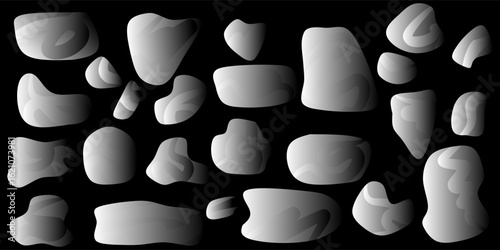 Set of different stones isolated on a black background. Vector illustration.