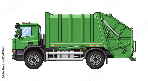 Green Garbage Truck Illustration for Waste Collection and Recycling Services