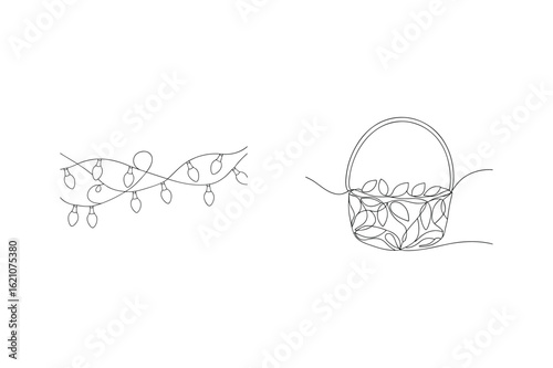 String of lights and woven basket string lights bulbs