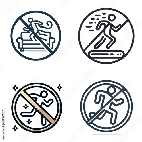 No running symbols showing crossed-out figures in various styles  