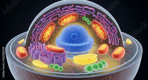 3D model of an animal cell with organelles