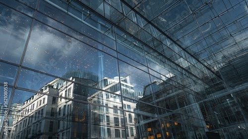 Wallpaper Mural Awesome photo of building facade is reflected in modern glass structure. Torontodigital.ca