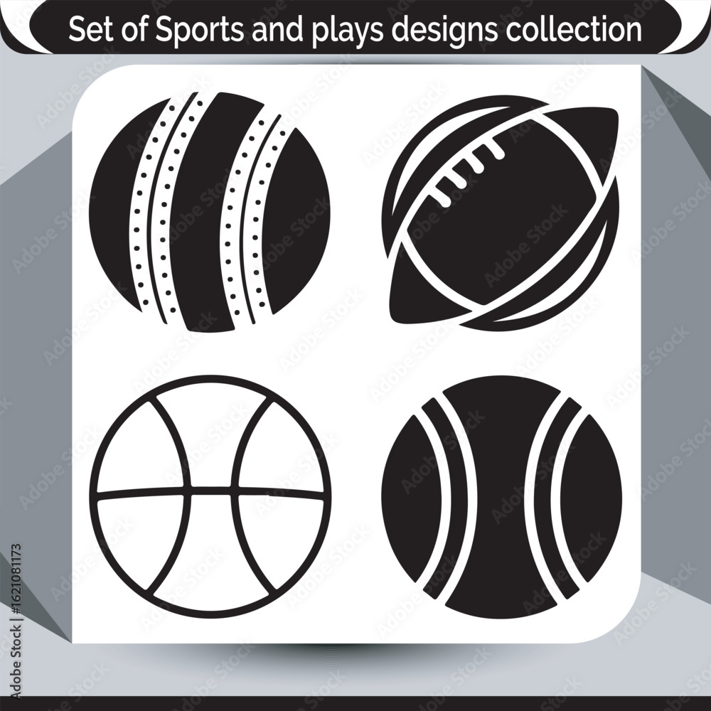 Obraz premium Collection of Sports Ball Icons Featuring a Cricket Ball American Football Basketball and Tennis Ball for Various Sporting Designs