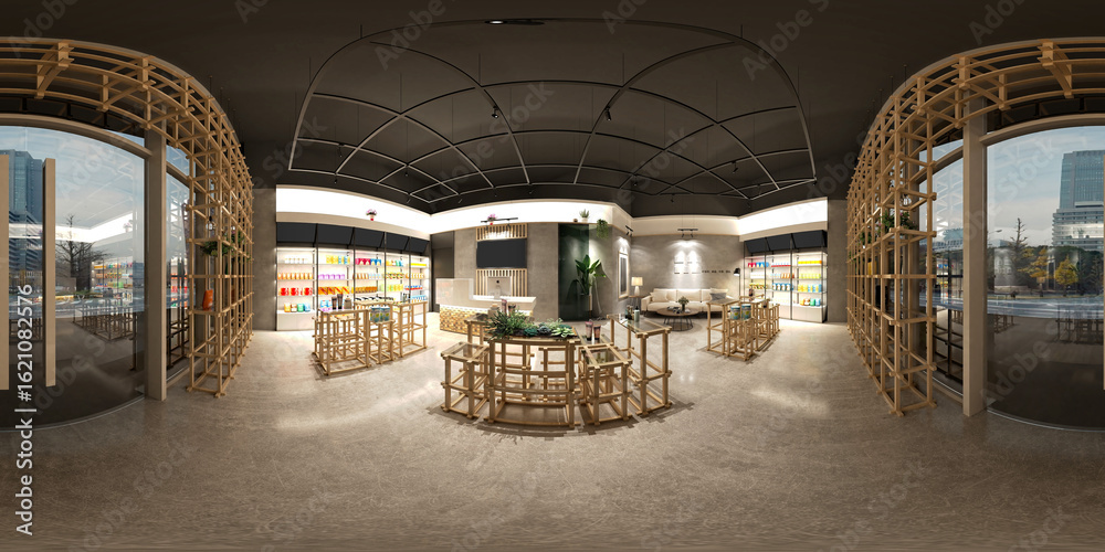 Fototapeta premium 3d render of supermarket interior, 360 degree view
