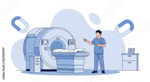 Magnetic Resonance Imaging Scanner With Doctor Explaining the Process Illustration