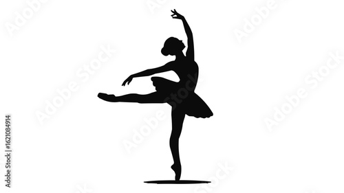 Silhouette of a ballerina in a graceful pose with tutu and pointed shoes in a white background image on transparent background