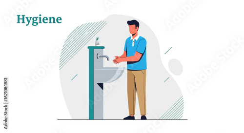 Man Washing Hands At Sink Demonstrating Proper Hygiene For Health And Safety