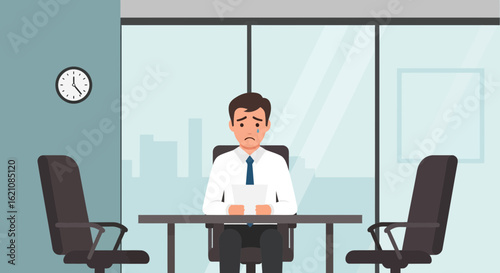 Job Loss Despair In Office Illustration Showing Economic Downturn Sadness