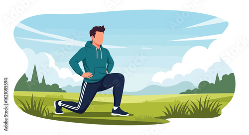 Man Doing Lunges Outdoor Training Exercise on a Beautiful Day